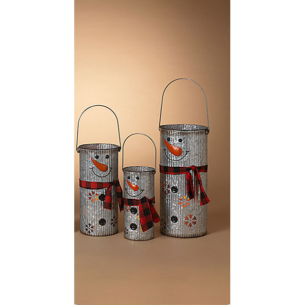 Metal Snowman Bucket, Medium