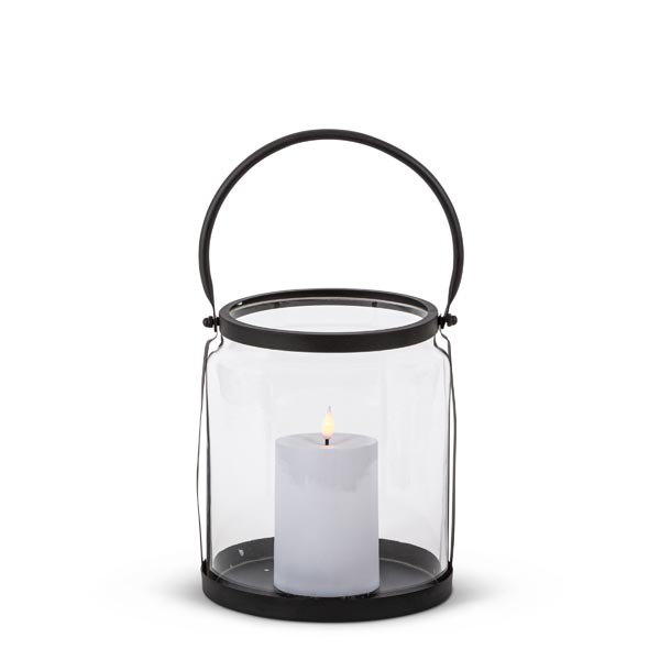 Glass Lantern + Candle, 7-Inch