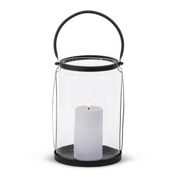 Glass Lantern + Candle, 10-Inch