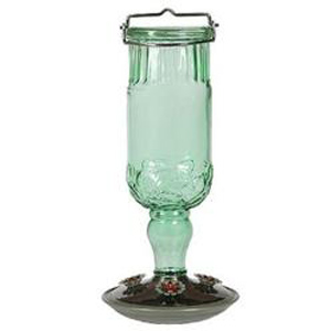 Green Antique Glass Hummingbird Feeder