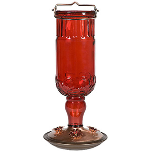Red Antique Glass Hummingbird Feeder