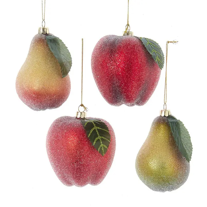 Frosted Pear or Apple Ornament, Assorted 1pc