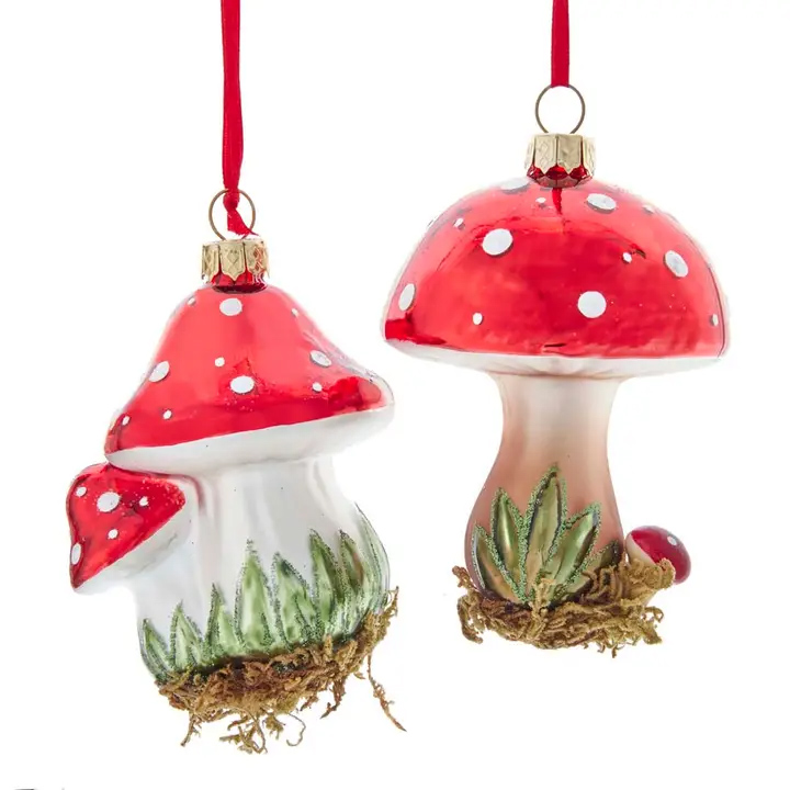 Glittered Mushroom Ornament, Assorted 1pc