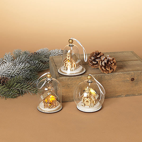 Lighted Glass Dome Ornament, Assorted 1pc