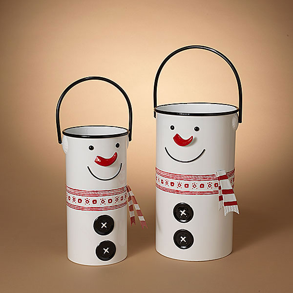 Metal Snowman Bucket, Large White