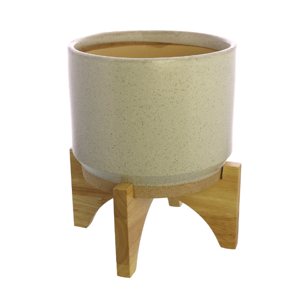 Ames Cachepot w/Wood Stand, 7-Inch