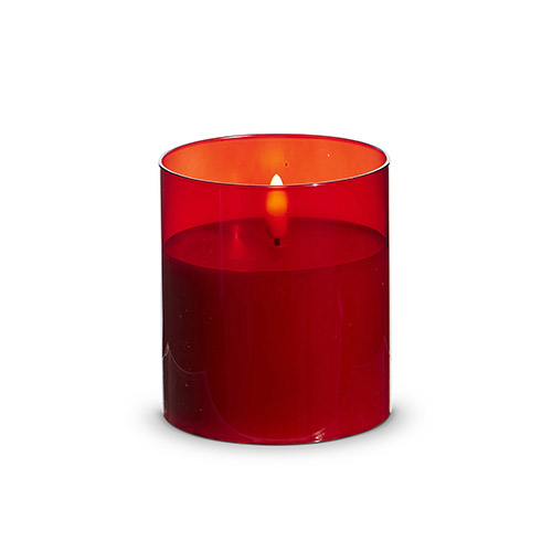 Red Glass LED Pillar Candle, 3.5x4