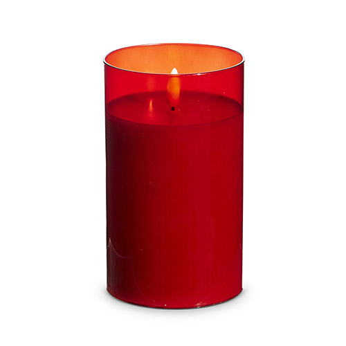 Red Glass LED Pillar Candle, 3.5x6