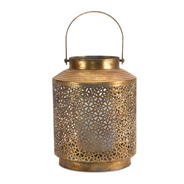 Gold Iron/Glass Lantern, 8.5in