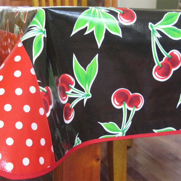 Wide Rectangle Oilcloth Tablecloth, Black Cherry