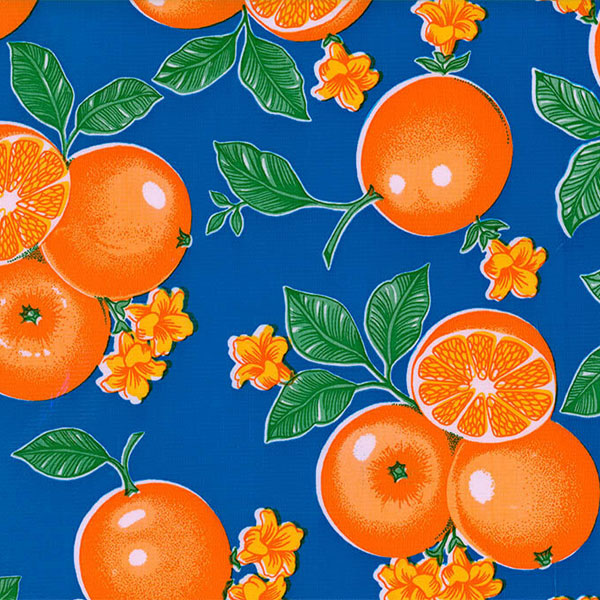 Round Oilcloth Tablecloth, Blue Orange