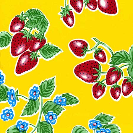 Square Oilcloth Tablecloth, Yellow Strawberry
