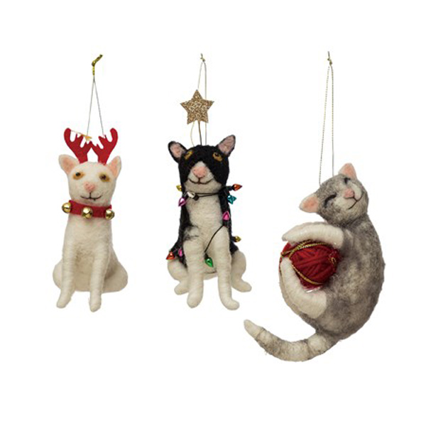 Wool Felt Cat Ornament, Assorted 1pc