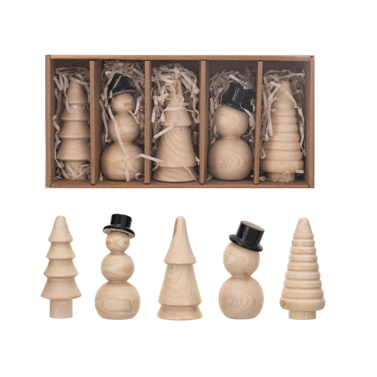 Wood Trees and Snowmen Set